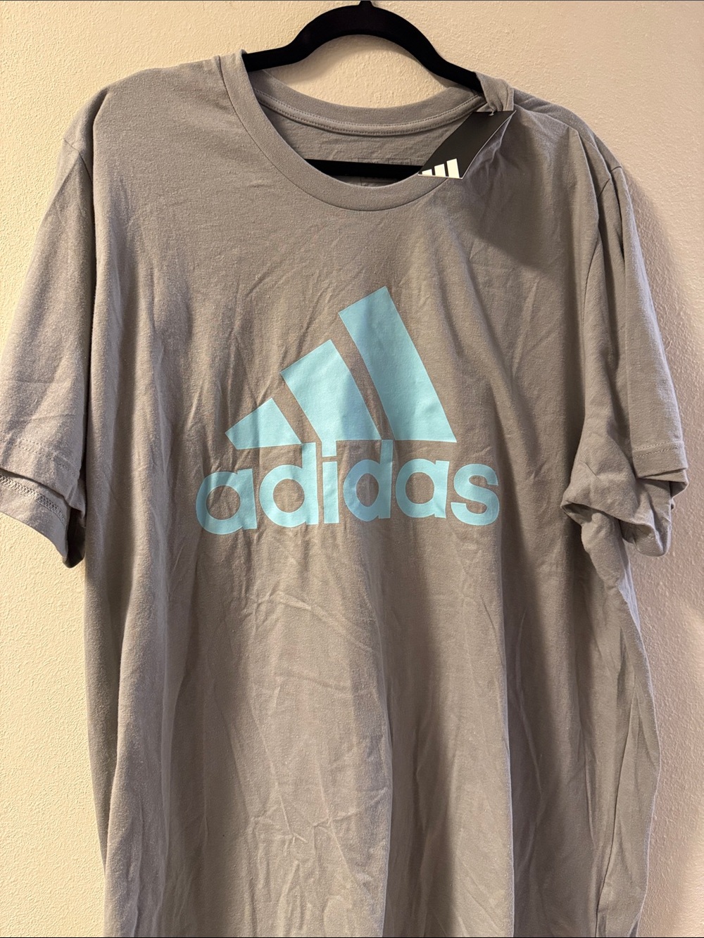 adidas Gray Short-Sleeve Tee with Light Blue Logo
